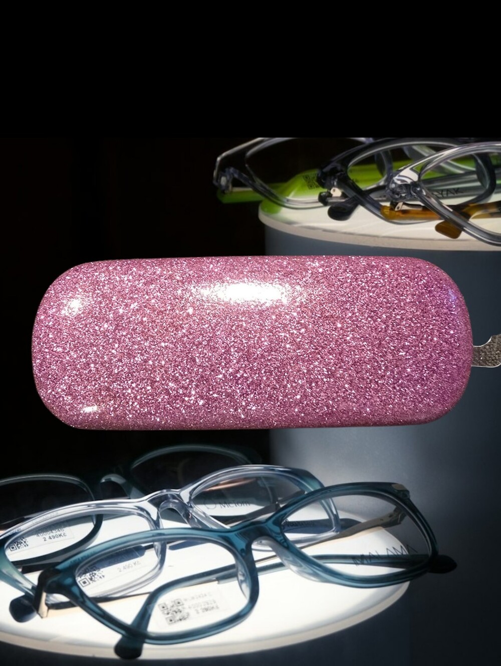 Hard Shell Eyeglass Case Pink Glitter Sparkly Glasses & Sunglasses Holder New
